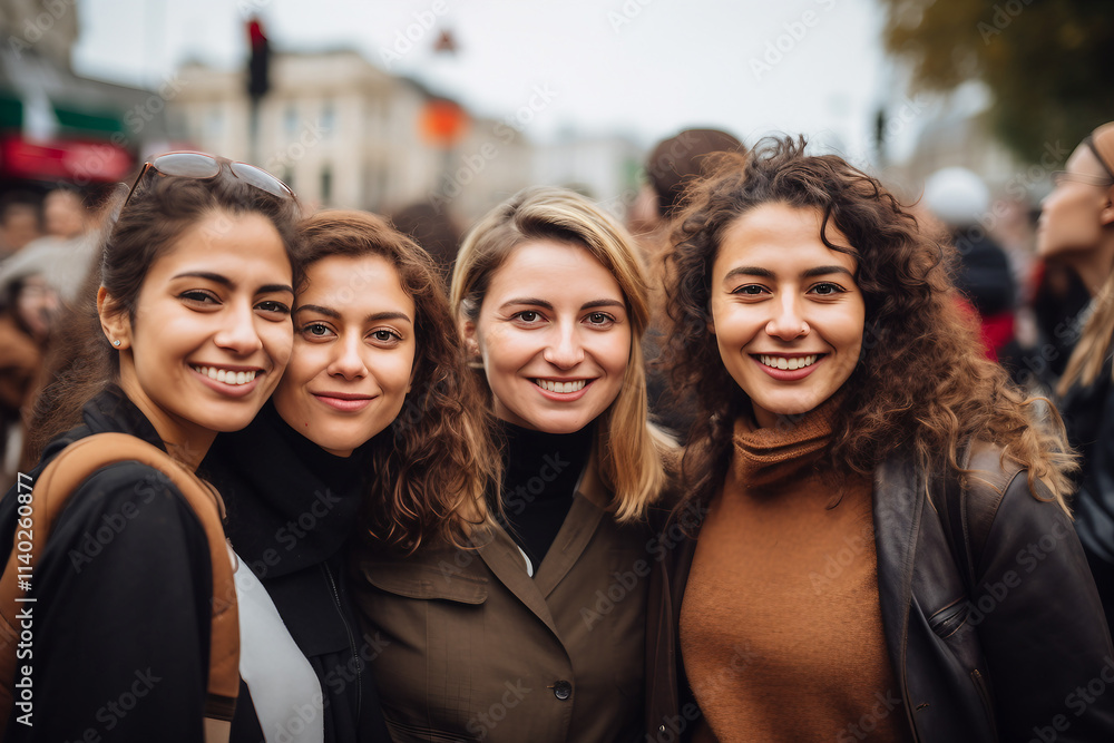 AI generated image of young women on a social protest with diverse crowd AI generated image of young women on a social protest with diverse crowd