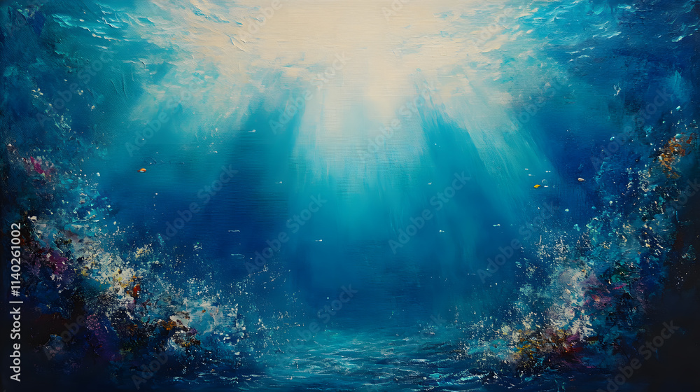 Fototapeta premium Underwater Paradise Sunbeams Illuminating a Vibrant Coral Reef