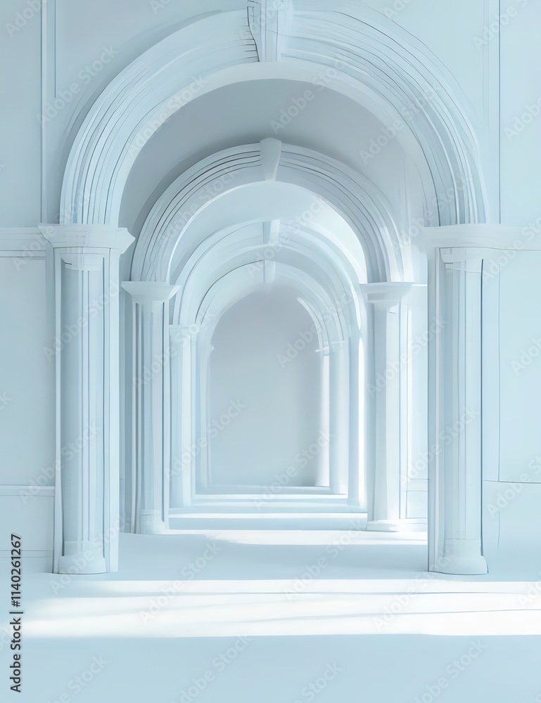 Elegant white arched hallway with columns. Elegant white arched hallway with columns.