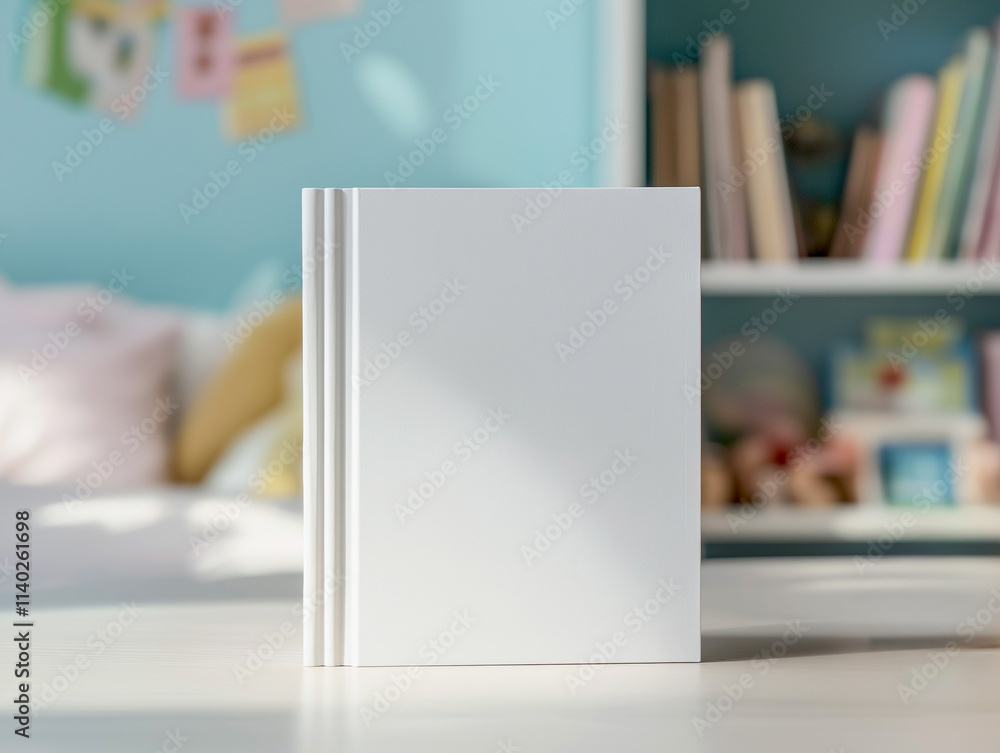 custom made wallpaper toronto digitalWhite cover book mockup library background kid story concept