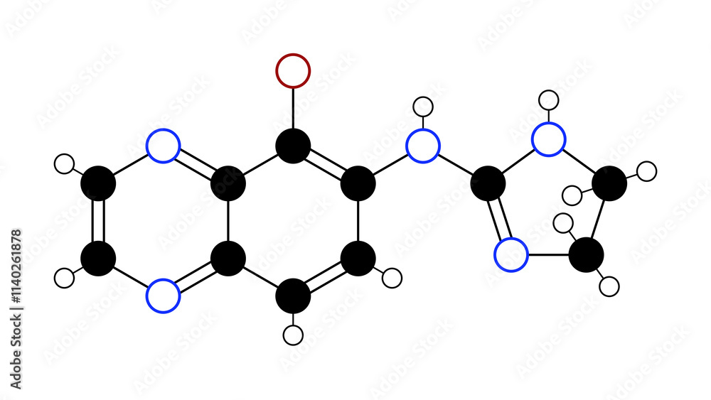 brimonidine molecule, structural chemical formula, ball-and-stick model, isolated image antiglaucoma agent brimonidine molecule, structural chemical formula, ball-and-stick model, isolated image antiglaucoma agent