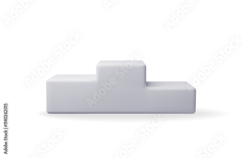 3D grey podium sports awards. Render stage for product presentation. Empty stage square podium. Minimal white scene. Pedestal 3D platform. Realistic vector illustration