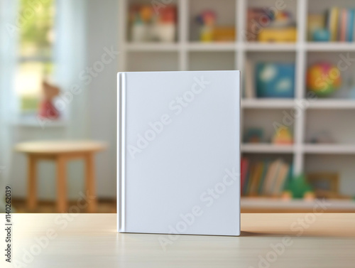 White cover book mockup library background kid story concept