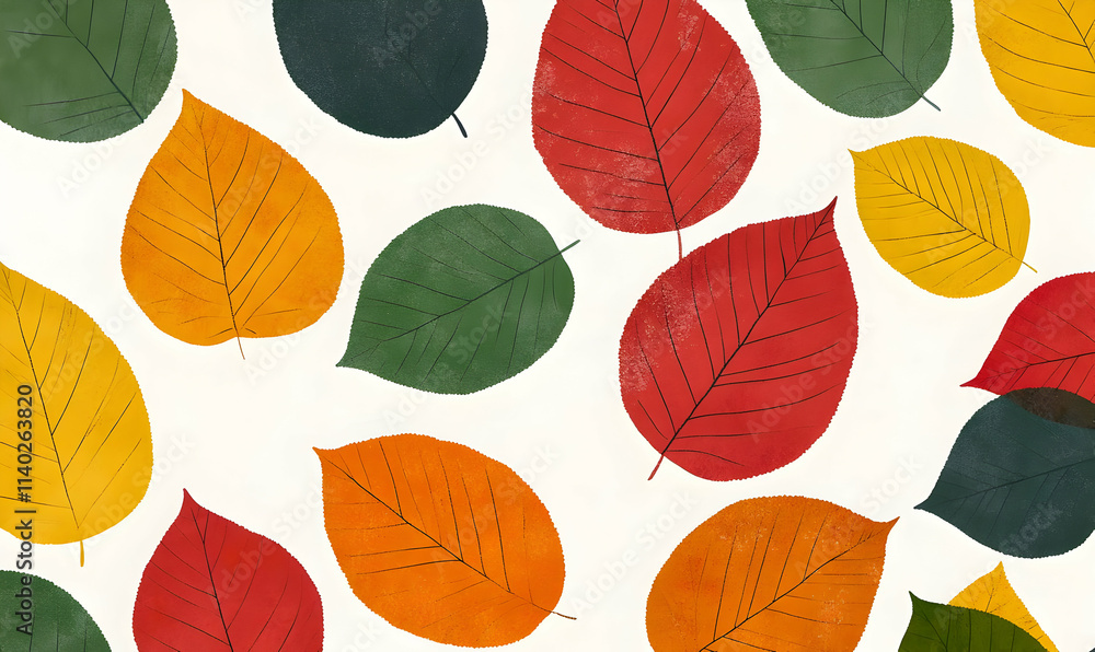 Obraz premium A colorful arrangement of various leaves in autumn hues on a light background.
