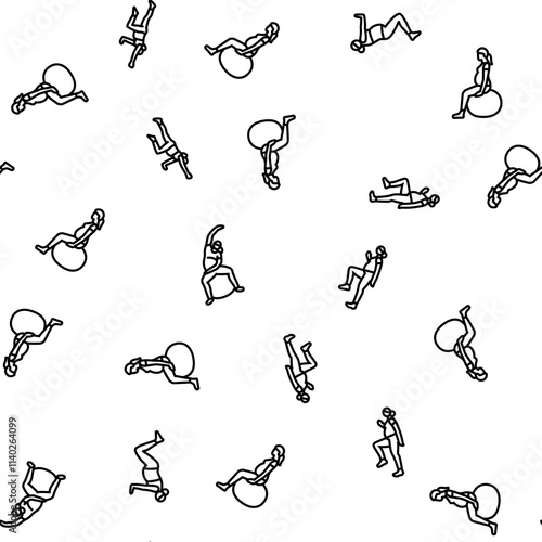 pregnant fitness vector seamless pattern thin line illustration