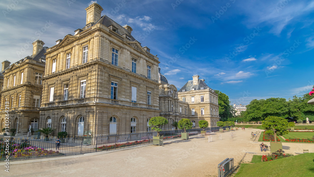 Fototapeta premium Luxembourg Palace and park timelapse hyperlapse in Paris, France.