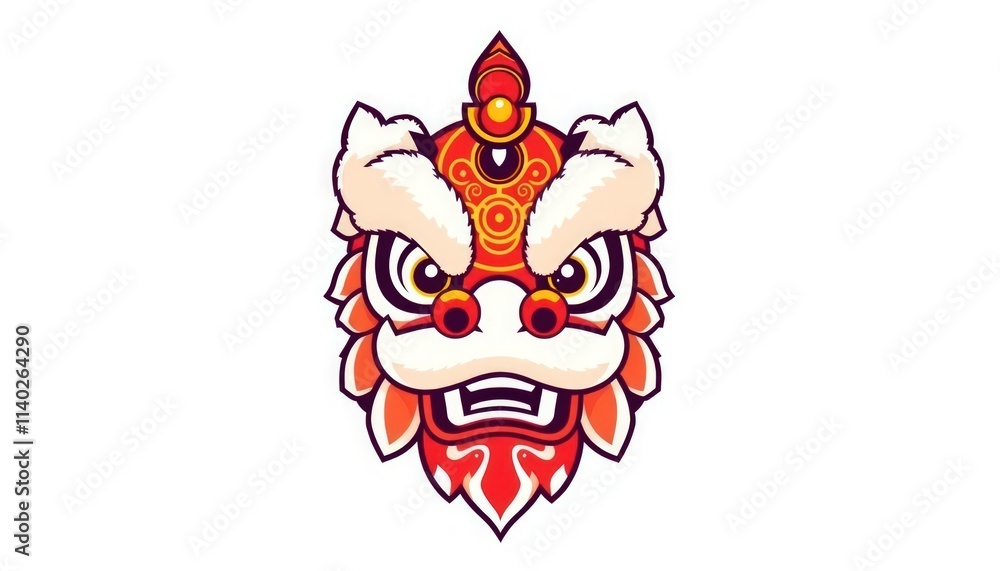 Obraz premium Lion Dance - Chinese Lion Dance Head Isolated - Lion Dance Head Icon - Barongsai Head Design - Icon Set - Set Of Lion Dance - Red Lion Dance
