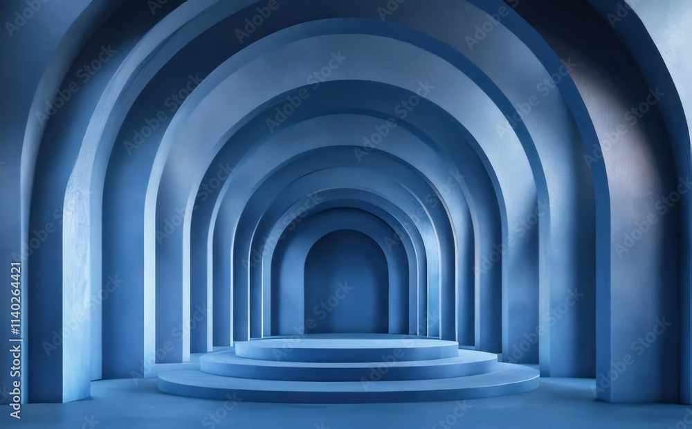 Abstract blue archway tunnel with platform. Abstract blue archway tunnel with platform.