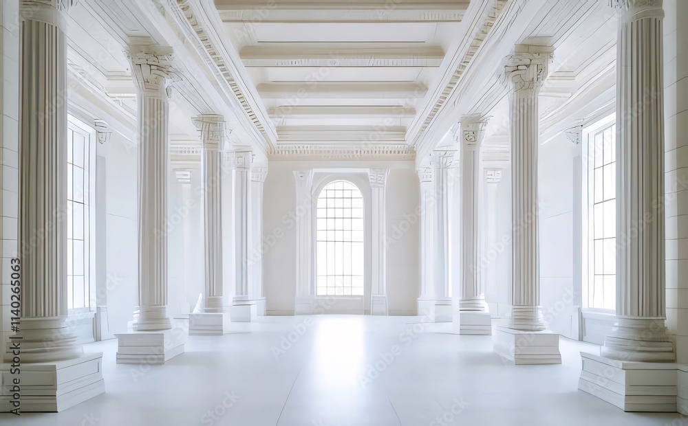 Elegant white classical hall with columns and windows. Elegant white classical hall with columns and windows.