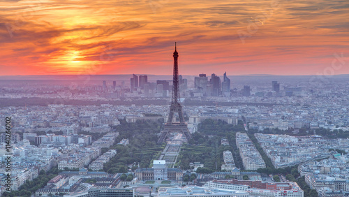 Fényképezés Panorama of Paris at sunset timelapse