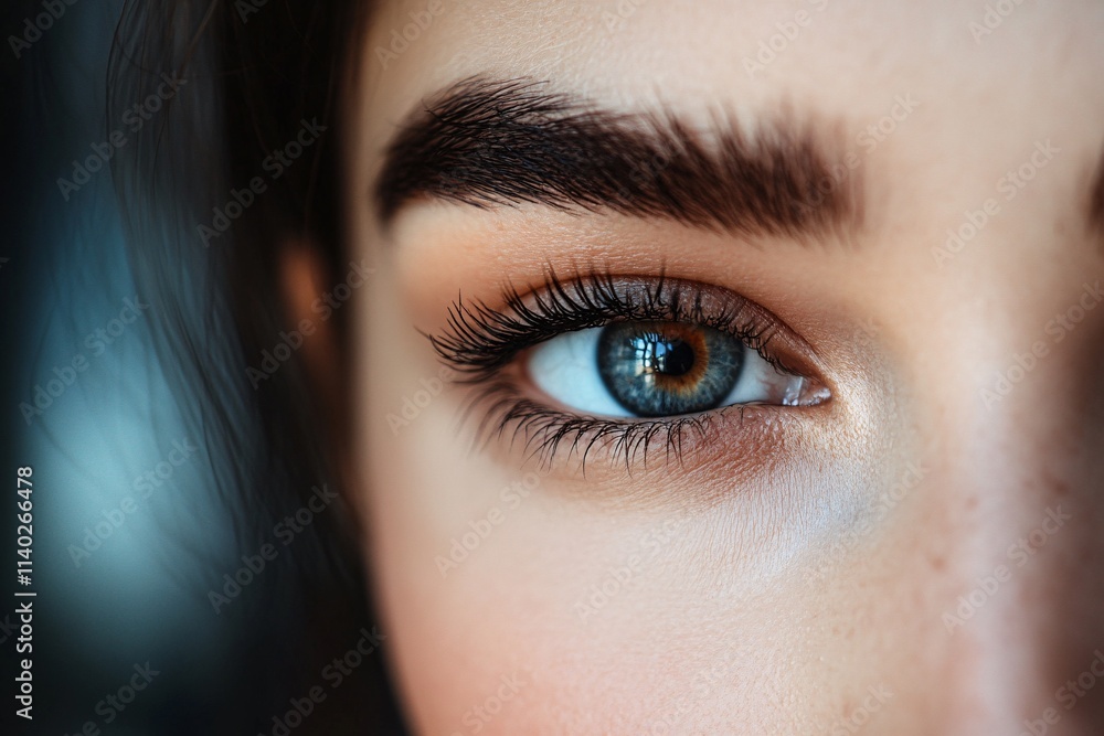 Obraz premium Woman showing long eyelashes and perfect eyebrows makeup