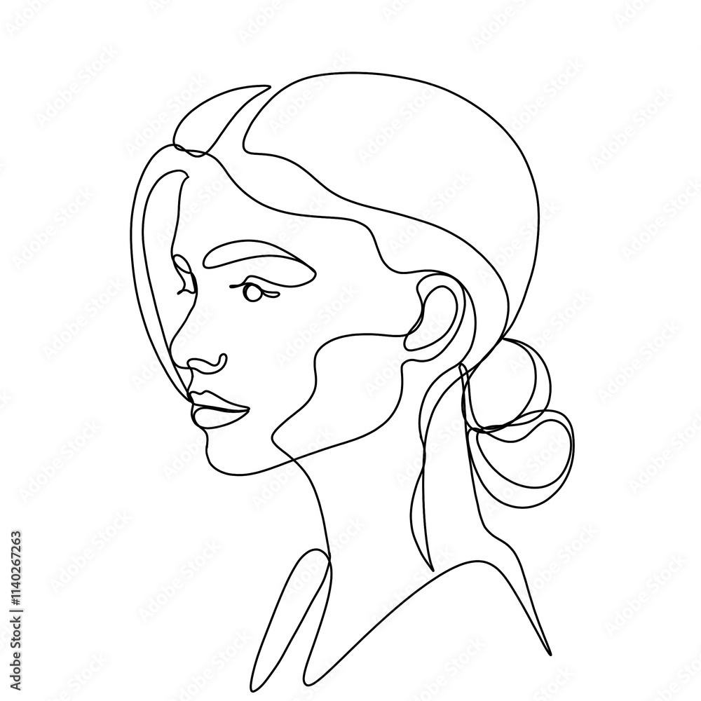 Woman Face Portrait Continuous One Line Drawing. Female Portrait Beautifull Outline Drawing Line Art. Female Line Abstract Portrait Woman Face Portrait Continuous One Line Drawing. Female Portrait Beautifull Outline Drawing Line Art. Female Line Abstract Portrait