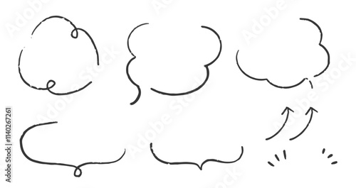 吹き出しフレームセット　シンプルな手描きのふきだし　ベクターイラスト素材　モノクロ　白黒　白背景