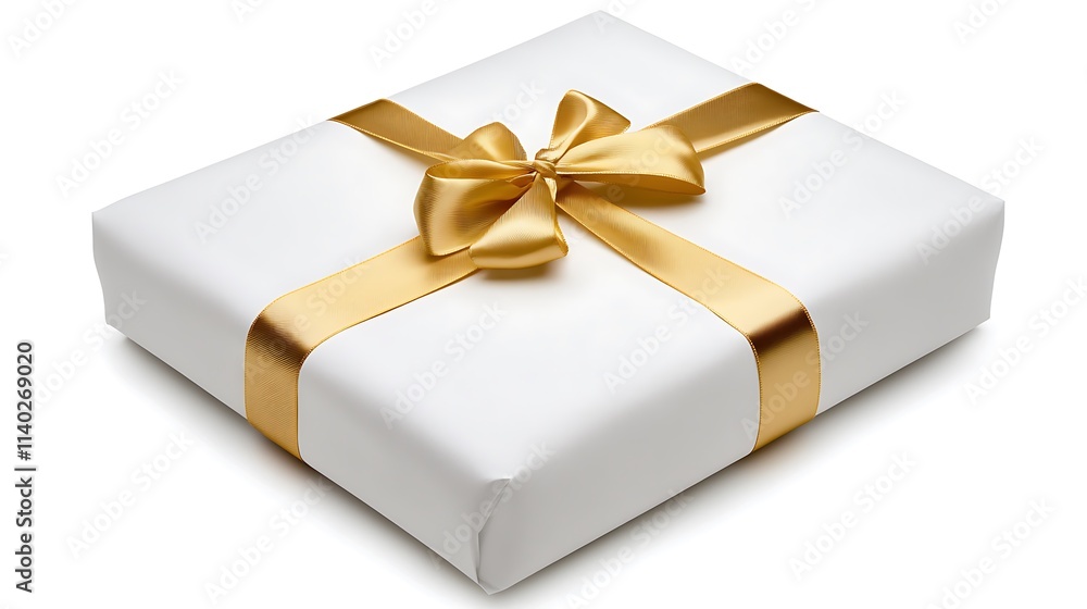Elegant White Gift Box with Golden Ribbon for Special Occasions Elegant White Gift Box with Golden Ribbon for Special Occasions