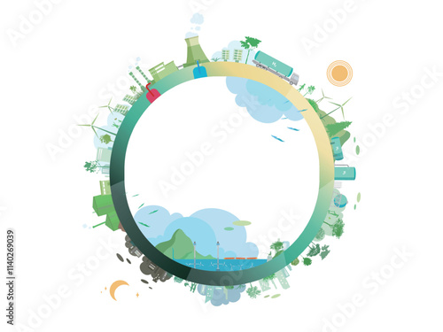 ESG and ECO friendly community A029 circle frame shows the important of sustainable energy  vector illustration graphic EPS 10

