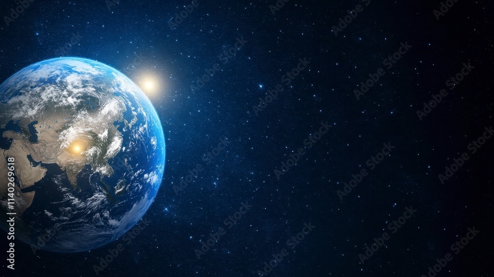 Obraz premium Earth from Space Sunrise Stars and Global View