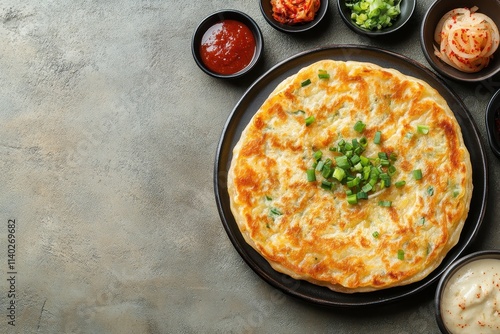 Bird s eye view of Hotteok on a plain backdrop Known as Hoeddeok it s a filled Korean pancake a snack from Korean Chinese cuisine and a popular South Korean str photo