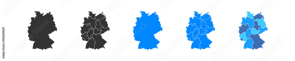 Germany map set. Germany country administrative divisions collection. Geography vector isolated Germany map set. Germany country administrative divisions collection. Geography vector isolated
