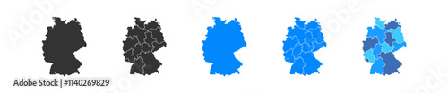 Germany map set. Germany country administrative divisions collection. Geography vector isolated
