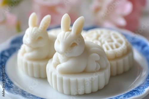 Blue Pea Snowskin Mooncake A new twist for the Mid Autumn Festival The rabbit design features characters for Mid Autumn photo