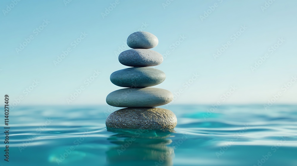 Serene Stacked Stones in Calm Crystal Clear Water Background Serene Stacked Stones in Calm Crystal Clear Water Background