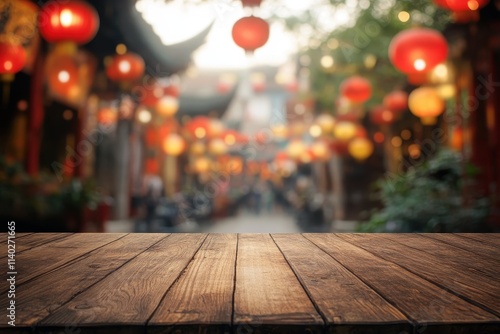Blurred wooden table during autumn festival