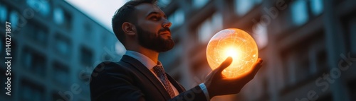 Businessman Holding Glowing...