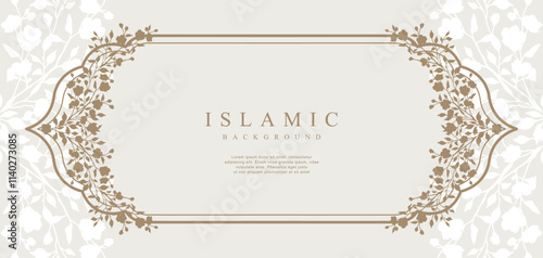 Islamic Arabic Luxury Background.  Elegant Golden Frame with decorative Floral Pattern on a white background. Vector banner template design