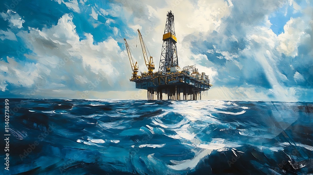 Obraz premium Offshore Oil Rig Under Dramatic Sky