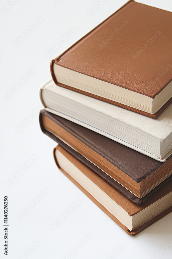 Stacked books with leather covers on a table highlighting textures and colors during a cozy reading session Stacked books with leather covers on a table highlighting textures and colors during a cozy reading session