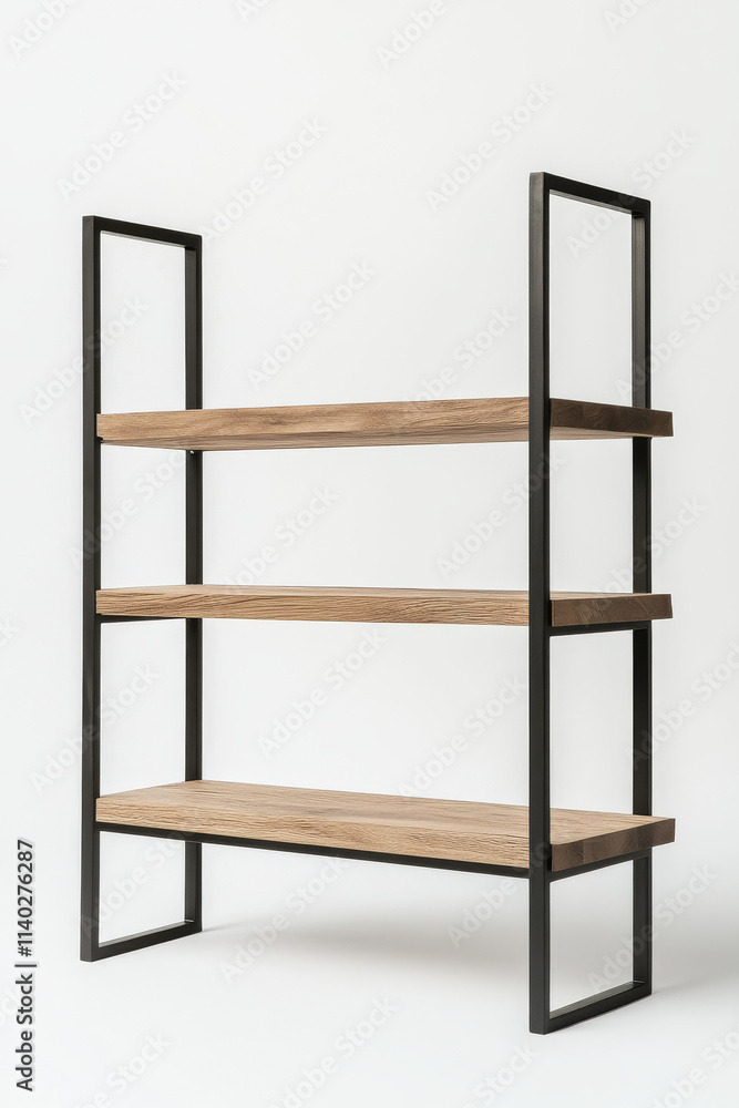 Stylish mocha and mousse shelf design featuring minimalistic wood and metal elements Stylish mocha and mousse shelf design featuring minimalistic wood and metal elements