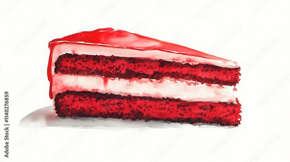 A red velvet cake slice isolated on white 