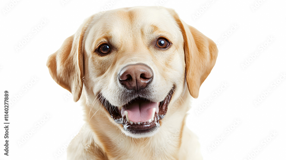 Portrait of a smiling blond Labrador retriever looking at the camera. Portrait of a smiling blond Labrador retriever looking at the camera.