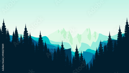 landscape with mountains vector illustration good for poster template, web banner, blog banner, website background, tourism promo poster, adventure design backdrop and advertising