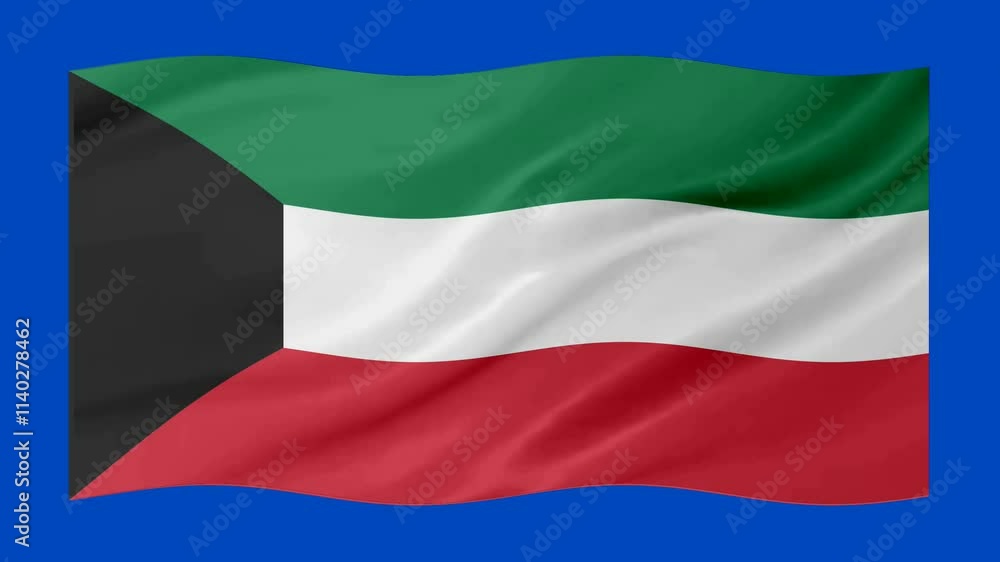 Kuwait waving flag loop animation with glowing 3d shade isolated on blue background Kuwait waving flag loop animation with glowing 3d shade isolated on blue background