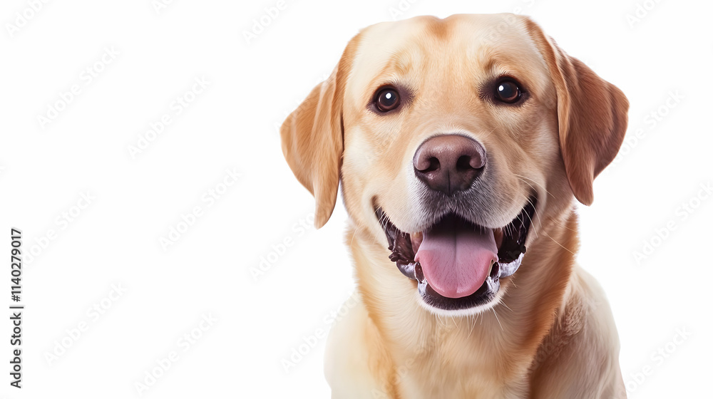 Portrait of a smiling blond Labrador retriever looking at the camera. Portrait of a smiling blond Labrador retriever looking at the camera.