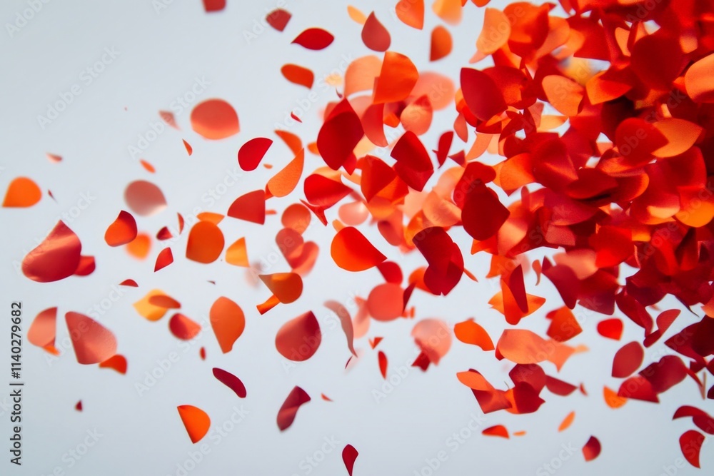 Falling Orange and Red Confetti on Transparent White Background. Vibrant Celebration Elements. Falling Orange and Red Confetti on Transparent White Background. Vibrant Celebration Elements.