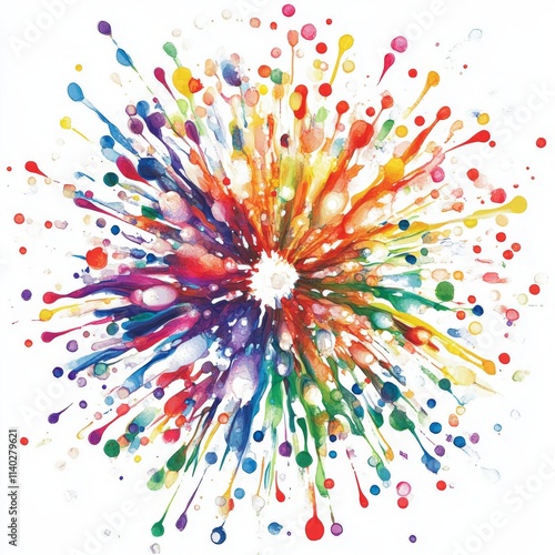 Colorful Fireworks Clipart on White Background. High-Resolution Digital Art with No Shadow.