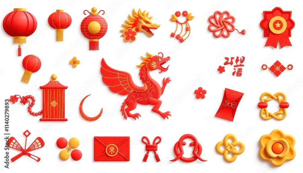 Obraz premium Vector Set Of Icons Chinese New Year - Icon Decorations