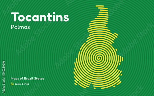 Map of the Brazilian State of Tocantins with Palmas as the Center, Circular Spiral pattern. 