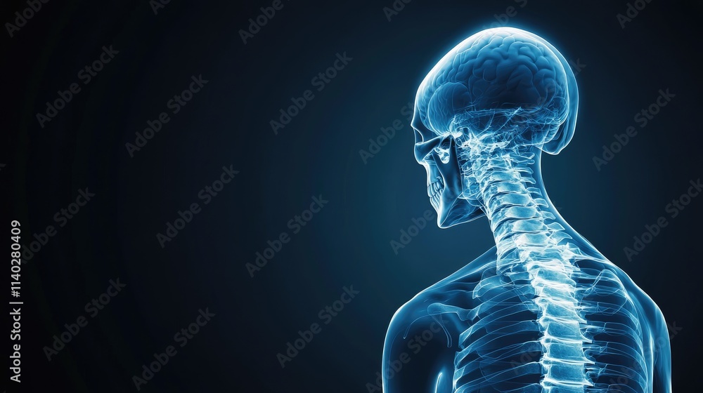 Detailed X-ray View of Human Skull and Spinal Cord Anatomy Detailed X-ray View of Human Skull and Spinal Cord Anatomy