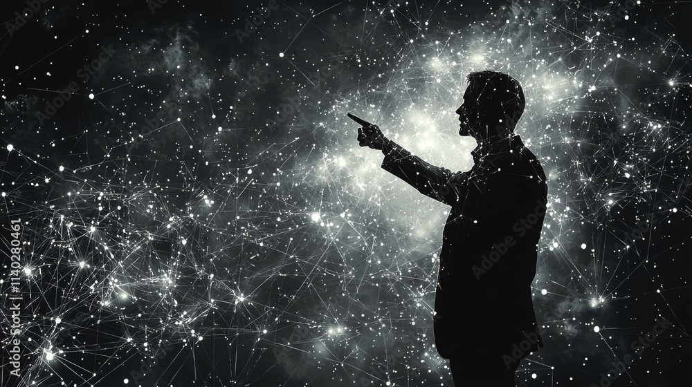 Silhouette Interacting with a Network of Connections and Data Points Silhouette Interacting with a Network of Connections and Data Points