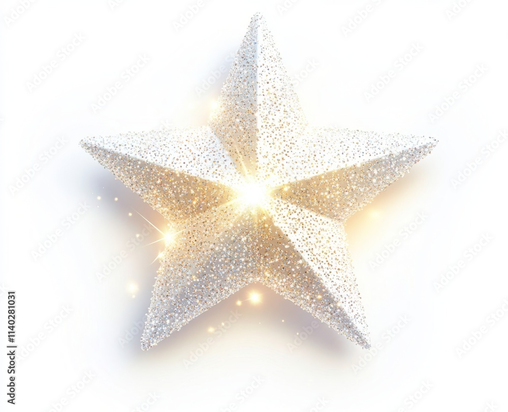 Glittery White Star with Glowing Lights on White Background. PNG Clipart Illustration, No Shadow. Glittery White Star with Glowing Lights on White Background. PNG Clipart Illustration, No Shadow.