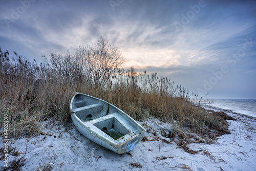 Beautiful beach of the Baltic Sea at sunrise in Kuznica, Hel Peninsula. Poland photo