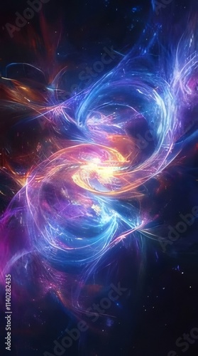 Abstract swirling nebula with vibrant colors and cosmic dust.