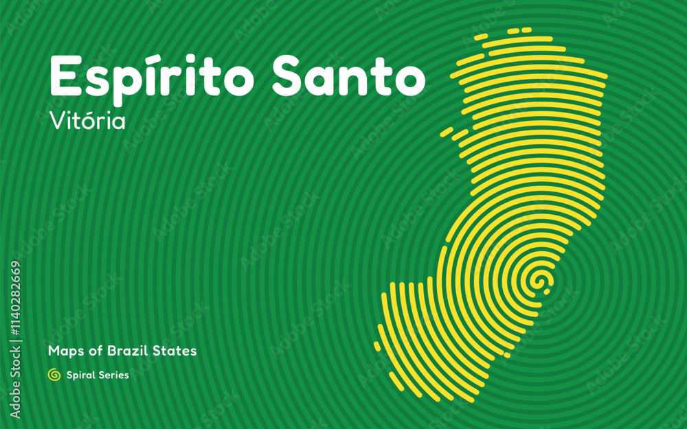 Map of the Brazilian State of Espírito Santo with Vitória as the Center, Circular Spiral pattern. Map of the Brazilian State of Espírito Santo with Vitória as the Center, Circular Spiral pattern.