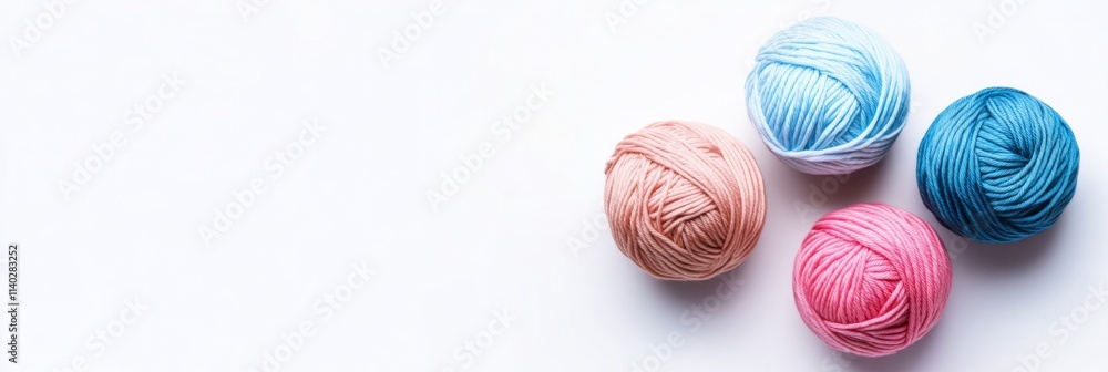 Pink Brown Blue Yarn Balls for Knitting Crocheting, Top View with Copy Space on White Background. Vector Illustration. Pink Brown Blue Yarn Balls for Knitting Crocheting, Top View with Copy Space on White Background. Vector Illustration.