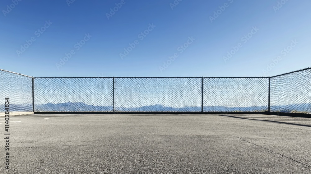 Fototapeta premium Serene Open Space with Chain Link Fence and Clear Blue Sky