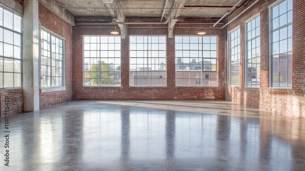 Spacious Bright Industrial Loft with Large Windows and Concrete Floor Spacious Bright Industrial Loft with Large Windows and Concrete Floor