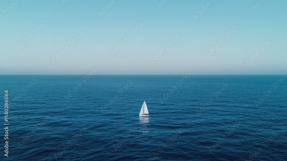 Obraz premium A serene view of a sailboat gliding across the calm blue ocean under a clear sky, perfect for conveying peace and tranquility.